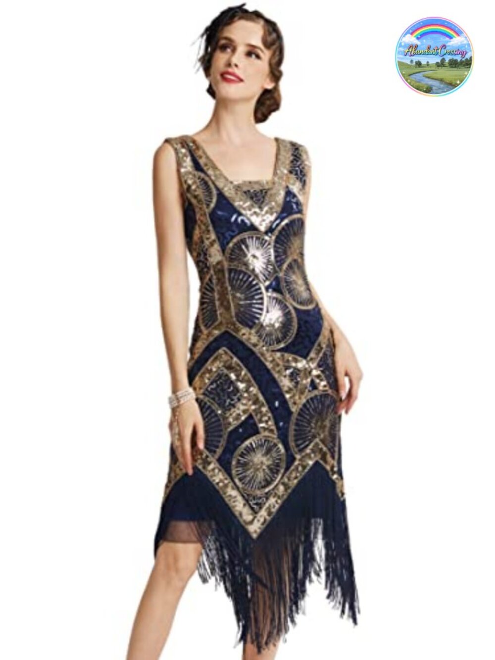 1920s Flapper Sequin Beaded Fringe Dress V-Neck Sleeveless Cocktail